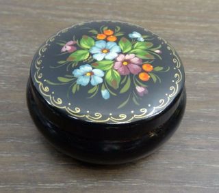 Vintage Russian Black Lacquer Trinket Jewelry Box Hand Painted Signed