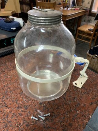 Antique Vintage Old Hoosier Jar Flour Dispenser Bin Ring Bracket Glass Lid Sugar