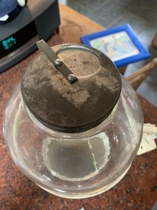 Antique Vintage Old Hoosier Jar Flour Dispenser Bin Ring Bracket Glass Lid Sugar 2