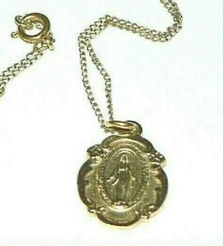 Vtg 1/20g Chapel Medal Of Miraculous Virgin Mary Pendant Necklace W/dainty Chain