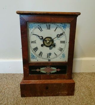 Antique 19th C American Jerome & Co Oak Mantel Clock With Alarm (pendulum Key)