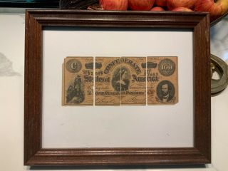 Us Confederacy 100 Dollar Bill - $100 - 1954 Vintage & Framed