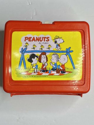 Vintage Peanuts Charlie Brown By Schulz Plastic Lunchbox With Thermos