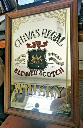 Vtg Chivas Regal Mirror Sign Scotland Price Of Whiskies Framed - England - 13 X 9