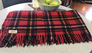 Faribo Vintage 100 Wool Red Plaid Blanket Throw Fluff Loomed Decor Rustic
