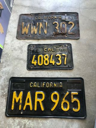 Vintage 1963 California License Plate - Black And Yellow