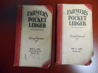 Vintage 1942 And 1943 John Deere Pocket Ledgers Ben Awe Genoa Illinois Ill Il