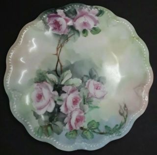 Vintage A.  Lanternier Limoges Hand Painted Plate With Pink Roses 7 " Unique ❤