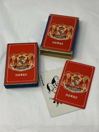 Vintage Souvenir Of Hawaii Boxed Deck Playing Cards Red Coat Of Arms Hawaiiana