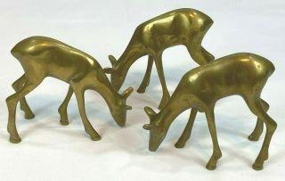 Vintage Brass Grazing Deer Set Of 3 Doe 