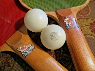 Vintage Knight Official Tournament Wood Ping Pong Paddles W/original Balls