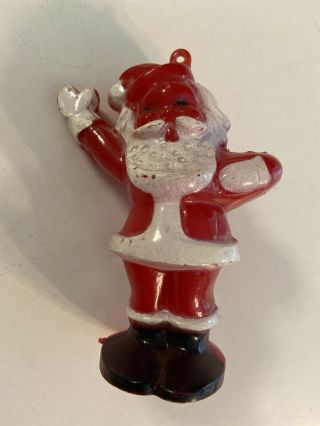 Vintage Red Blow Mold Plastic Santa Claus Christmas Ornament 3.  5” Tall