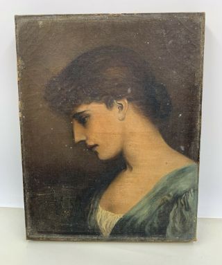 Antique 19th Century Oil Painting - Portrait Of A Young Lady,  Profile,  Ads Keys