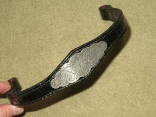 Top Notch Vintage Black Patent Western Single Browband With Sterling Silver Bar