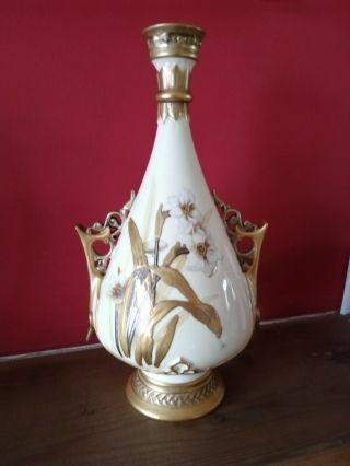 Antique Royal Worcester Hand Painted Floral Vase