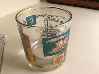 Vintage 5 Low Ball Bar Glasses Retro Barware Riverboat Paddleboat 3 - 1/4” Tall