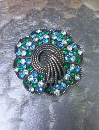 Vtg Kramer Of York Light Blue,  Clear & Emerald Green Rhinestones Pin Brooch