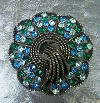 Vtg Kramer of York Light Blue,  Clear & Emerald Green Rhinestones Pin Brooch 3