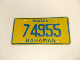 Bahamas Nassau License Plate Tag Blue On Yellow Tag 74955