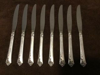8 Damask Rose Dinner Knives Sterling Silver Oneida,  9 1/8 " No Monogram