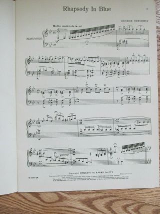 George Gershwin ' s Rhapsody In Blue Piano Solo Sheet Music Harms,  Inc VTG 3