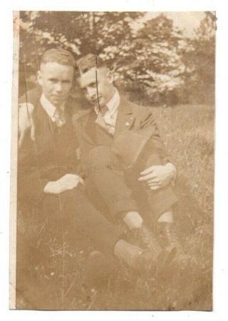 Two Good Looking Affectionate Men Man Hugging Embrace Vintage Snapshot Photo