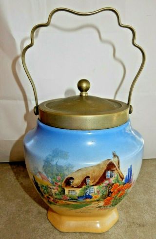 Vintage A Bit Of Old England Biscuit Cookie Jar With Lid And Handle