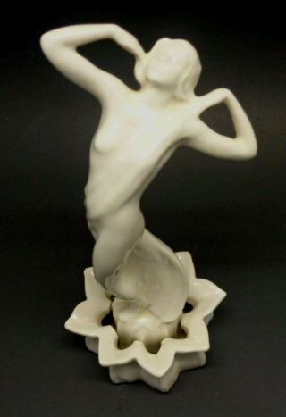Antique Cowan Pottery Art Deco Nude Woman with Scarf Flower Frog 1900 ' s 2