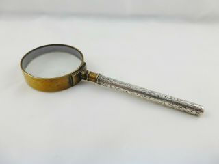 Antique Victorian Brass Magnifying Glass With Sampson Mordan Silver Handle