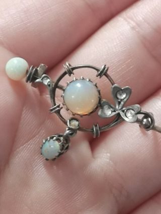 Antique Victorian Opal Crystals And Silver Brooch