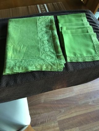 Vintage Linen Table Cloth Approx 48” X 72” And 6 Napkins