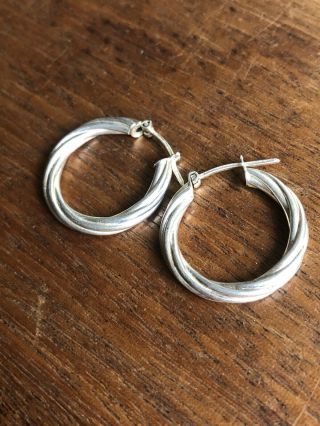 Vintage Modernist 925 Sterling Silver Medium Twist Hoop Earrings