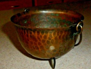 Arts & Crafts Signed Roycroft Hammered Brass Copper Bowl 4.  5x3 " Handle