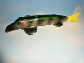 Wonderful Vintage Wounded Northern Pike Ice Spear Fishing Decoy / Bud Stewart