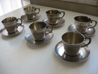 Antique Continental Silver 900 Set Of Six Cups And Saucers 319 Grams