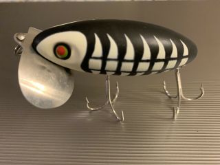 Fred Arbogast 5/8 Oz Jitterbug Fishing Lure Luminous Skeleton Black White