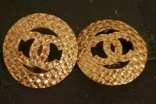 Coco Chanel Clip - On Earrings.  Vintage.  Authentic.  Gold Tone.
