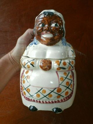 Vintage Antique Pottery Ceramic Japan Black Americana Smiling Woman Cookie Jar