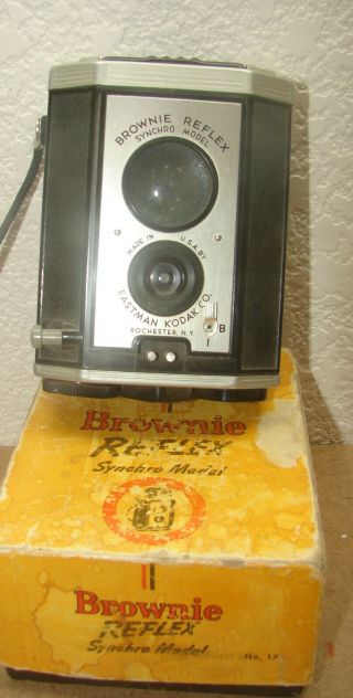 Vintage Brownie Reflex Synchro Model Camera With Box