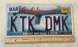California License Plate,  Protect Our Coast & Ocean,  Whale Tail Ktk Dmk Mar 2005