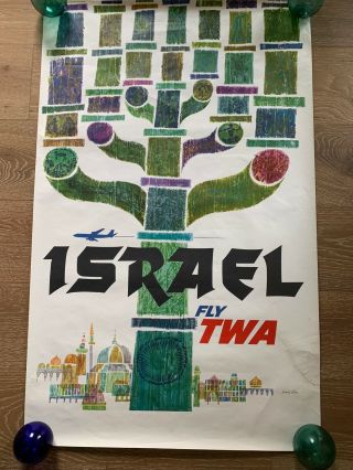 Vintage Twa Airline Travel Poster Israel C.  1960 Klein 40”x25”
