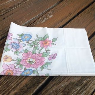 Vintage Springmaid Pink Blue Green Floral Standard Pillowcase Bed Linen 60s 70s