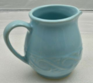 Vintage Usa Pottery Small Blue Pitcher/creamer 4 " Swirl Design Farmhouse