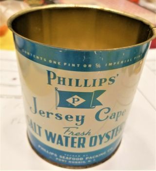 Vintage Phillips ' Jersey Cape Pint Oyster Tin Can Port Norris,  NJ (no lid) 2