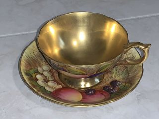 Antique Aynsley Orchard Fruits Gold Gilt Tea Cup & Saucer Teacup