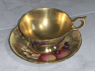 Antique AYNSLEY ORCHARD FRUITS GOLD GILT TEA CUP & SAUCER TEACUP 3