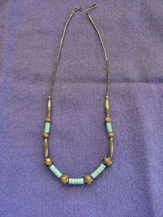 Vintage Native American Necklace With Turquoise & Silver Beads - Santo Domingo