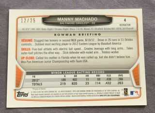 Manny Machado 2013 Bowman Chrome Draft Silver Wave Refractor 4 12/25 Rookie RC 2