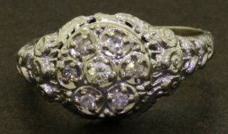 Antique Heavy 14k Wg 0.  17ct Diamond Cluster Cocktail Ring Size 5.  5