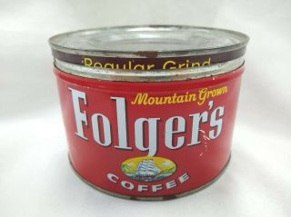 Vintage 1 Pound Folgers Metal Coffee Can W/ Lid